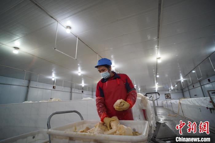 圖為一名工人正在查看酸筍腌制效果?！№f國政 攝