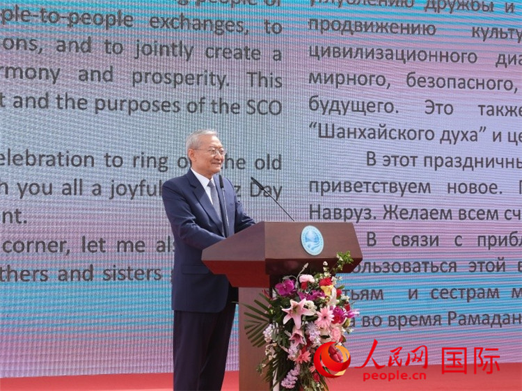 上海合作組織秘書長張明致辭。人民網(wǎng) 褚夢琦攝