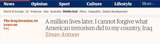 【世界說】伊拉克作家刊文痛斥美國：100萬人喪生，就是美國恐怖主義在伊拉克造成的后果 無法原諒！