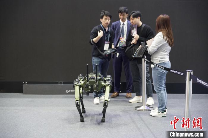 圖為觀眾在展會參觀機(jī)器人。　劉旭 攝