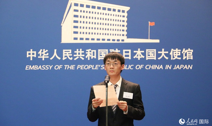 獲獎學(xué)生代表、大阪大學(xué)博士生劉亞飛發(fā)表感言。人民網(wǎng) 許可攝