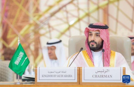 11月10日，在沙特首都利雅得，沙特阿拉伯王儲兼首相穆罕默德·本·薩勒曼在首屆沙特阿拉伯-非洲峰會上講話。新華社發(fā)（沙特通訊社供圖）