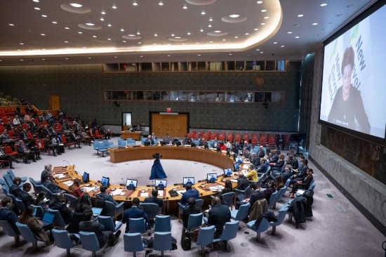 這是2023年11月20日在位于紐約的聯(lián)合國(guó)總部拍攝的安理會(huì)“共同發(fā)展促進(jìn)持久和平”公開(kāi)辯論會(huì)現(xiàn)場(chǎng)。中國(guó)作為輪值主席，倡議聯(lián)合國(guó)安理會(huì)20日舉行主題為“共同發(fā)展促進(jìn)持久和平”的公開(kāi)辯論會(huì)。新華社發(fā)（聯(lián)合國(guó)供圖/埃斯金德·德貝卜攝）