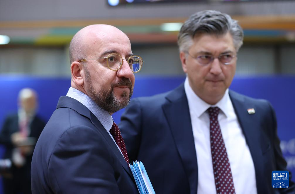 2月1日，歐洲理事會(huì)主席米歇爾（左）出席在比利時(shí)布魯塞爾舉行的歐盟特別峰會(huì)。新華社記者 趙丁喆 攝