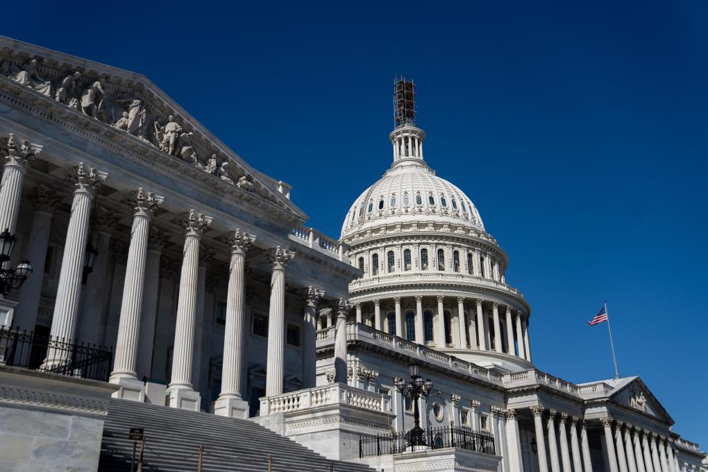 圖為2023年10月11日在美國首都華盛頓拍攝的國會大廈。新華社記者 劉杰 攝