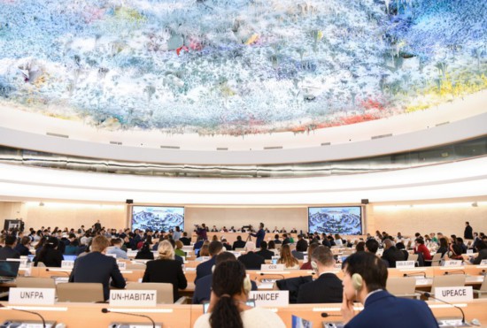 這是1月23日在瑞士日內瓦拍攝的聯(lián)合國人權理事會第四輪國別人權審議現(xiàn)場。新華社記者連漪攝