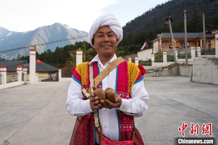 1月29日，京都村委會(huì)主任阿胖正在展示該村種植的獼猴桃。<a target='_blank' ><p  align=