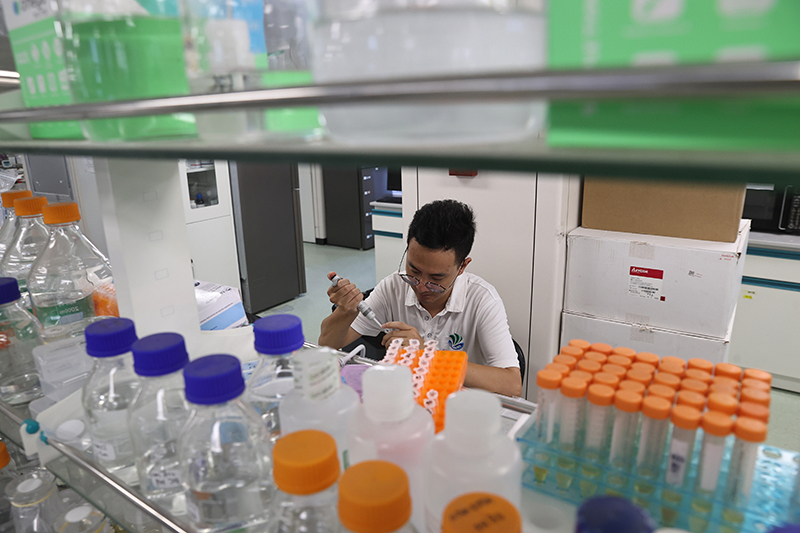 在三亞崖州灣科技城，一名青年科技工作者正在進行科研工作。