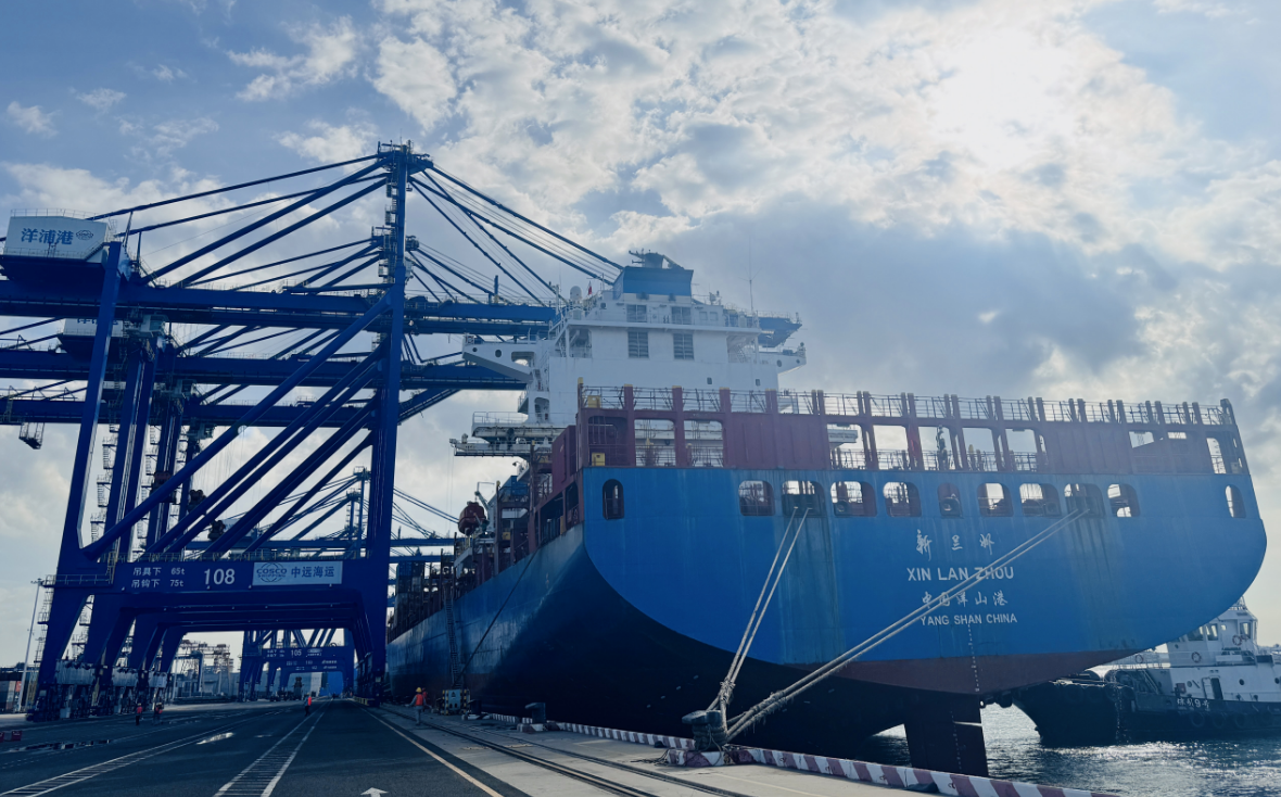 外貿貨輪“新蘭州”號將從海南洋浦港駛往中東。人民網記者 毛雷攝