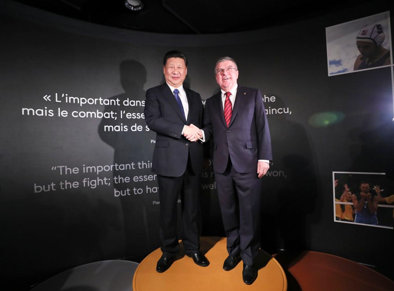 2017年1月18日，習(xí)近平主席在位于瑞士洛桑的國(guó)際奧林匹克博物館會(huì)見(jiàn)時(shí)任國(guó)際奧林匹克委員會(huì)主席巴赫。