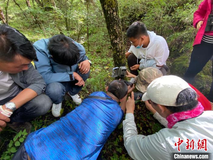 圖為訪客正在查看紅外相機(jī)中的拍攝畫面。　李江寧 攝