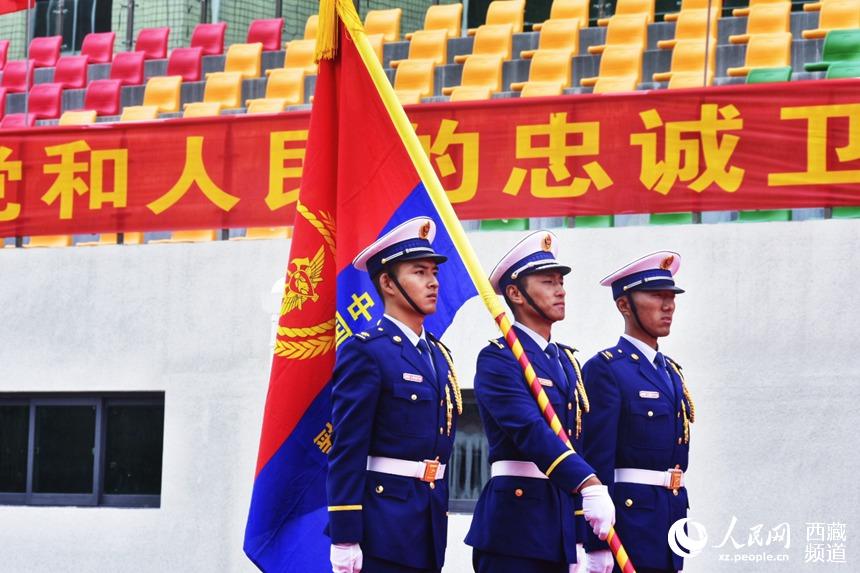 迎國家綜合性消防救援隊(duì)伍隊(duì)旗。人民網(wǎng) 李海霞 攝