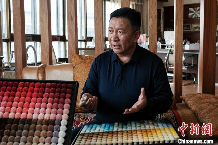 圖為8月4日，次旦展示自己的藏毯標(biāo)準(zhǔn)“色卡”。 <a target='_blank' ><p  align=