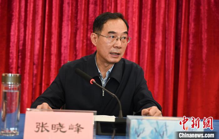 圖為西藏自治區(qū)黨委宣傳部副部長(zhǎng)、西藏廣播電視臺(tái)黨組書(shū)記張曉峰致辭?！≮w朗 攝